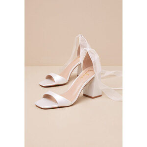 Lulus Allora White Satin Lace-up High Heel Sandals - Size 9